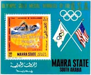 Souvenir Sheet, Swimming (1964) - Donald Arthur Schollander (*1946), Aden,  , Olympic Games, Swimming