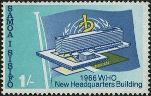 Stamp, WHO building and flag., Samoa,  , W.H.O.
