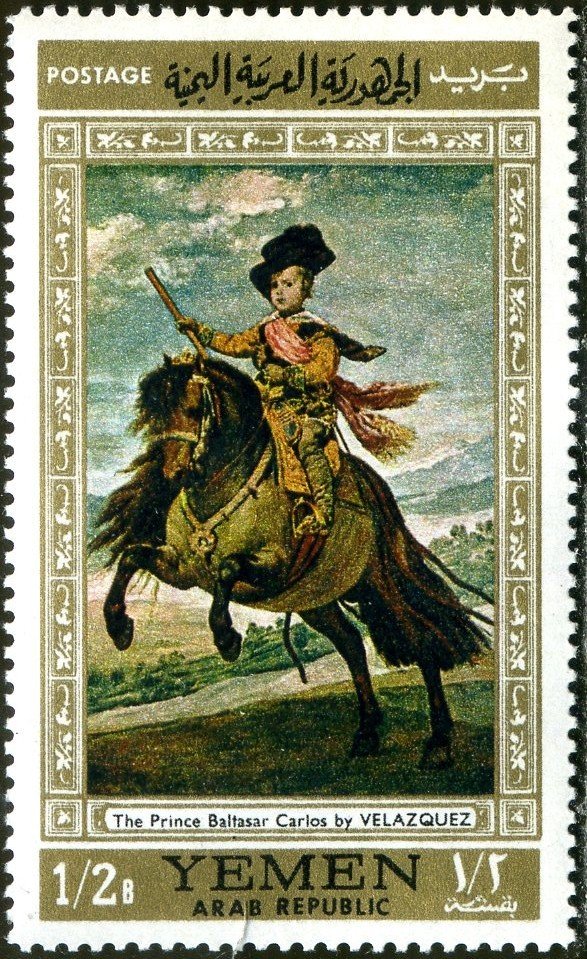 Infant Balthasar Carlo on a horse; by Velázquez