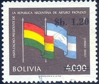 Stamp, National Flag of Bolivia and Argentina, Bolivia,  , Flags