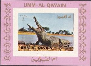 Souvenir Sheet, Nile Crocodile (Crocodylus niloticus), Umm al-Qiwain,  , Reptiles, Crocodiles, Animals (Fauna)