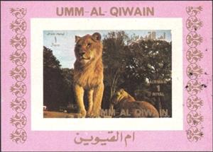 Souvenir Sheet, Lion (Panthera leo), Umm al-Qiwain,  , Mammals, Лев, Animals (Fauna)