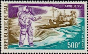 Stamp, Astronauts and Moon Vehicle, Mali,  , Space Traveling, Moon Landing, Astronauts