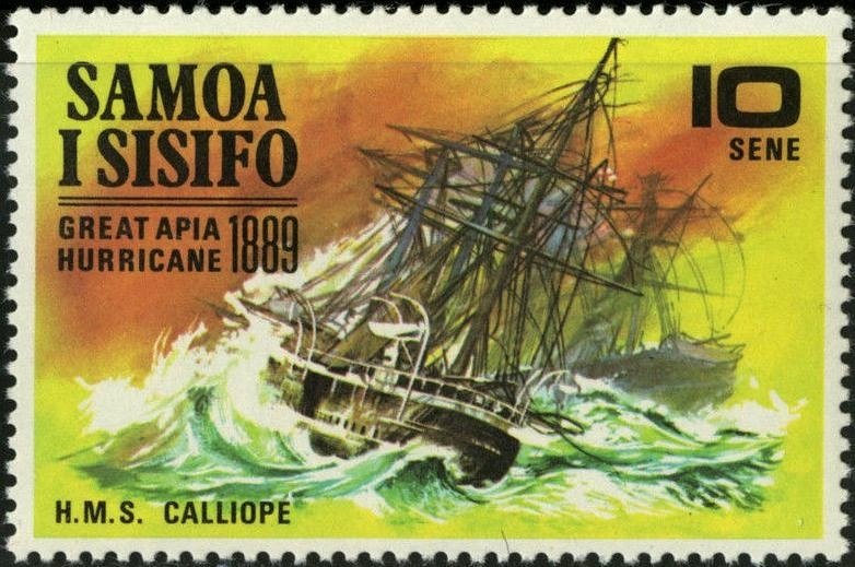 British ship Calliope in storm.