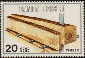 Stamp, Log and saw carrier, Samoa,  , Industry