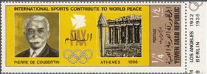 Stamp, Pierre de Coubertin, Athens 1896, Yemen, Arab Republic,  , Olympic Games