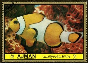Stamp, Amphiprion percula, Ajman,  , Fishes