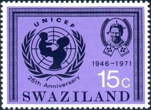 Stamp, UNICEF emblem, King Sobhuza, Swaziland,  , UNICEF