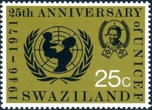 Stamp, UNICEF emblem, King Sobhuza, Swaziland,  , UNICEF