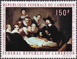 Stamp, The Anatomy Lesson of Dr. Nicolaes Tulp (1632), Cameroun,  , Paintings, Medical Science, Art
