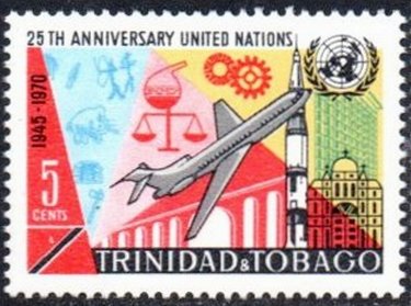 Stamp, United Nations, 25th anniversary, Trinidad and Tobago,  