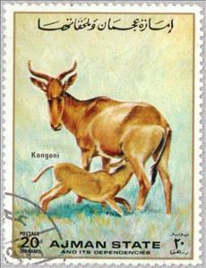 Stamp, Hartebeest, Ajman,  , Mammals, Antelopes, Animals (Fauna)