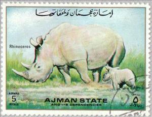 Stamp, Rhinoceros, Ajman,  , Rhinoceroses, Animals (Fauna)