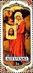 Stamp, St. Veronica, by van der Weyden, Aitutaki,  