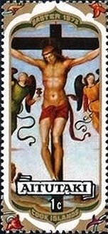 Stamp, Crucifixion, by Raphael, Aitutaki,  