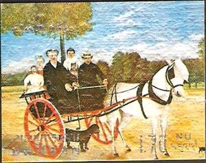 Stamp, Cart of Father Junier, by Douanier Rousseau, Bhutan,  , Horses