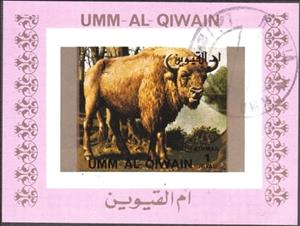Souvenir Sheet, European Bison (Bison bonasus), Umm al-Qiwain,  , Mammals, Bisons, Animals (Fauna), Buffaloes