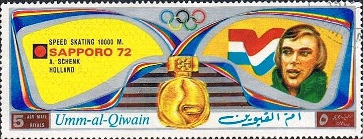 Stamp, Adrianus Schenk (*1944), Netherlands, Umm al-Qiwain,  , Olympic Games, Speed Skating