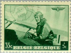Stamp, European Airmail Conference - Green, Belgium,  , Heads of State, Cartography, Maps, Kings, Aviation, Aircrafts