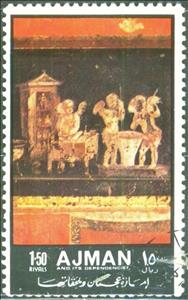 Stamp, Angels performing craft work, Ajman,  , Mythology, Paintings, Frescos