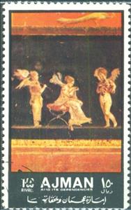 Stamp, The three angels, Ajman,  , Mythology, Paintings, Frescos