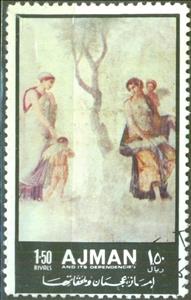Stamp, Women with children, Ajman,  , Mythology, Paintings, Frescos