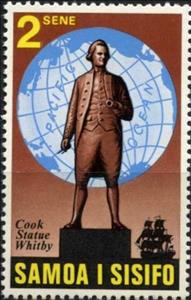 Stamp, Cook statue, Samoa,  , Explorers, Statues, Globes, Expeditions