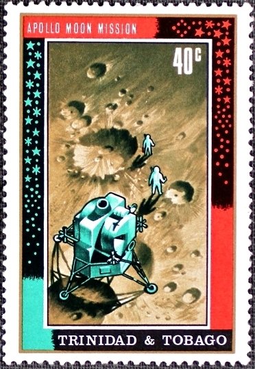 Lunar landing module and astronauts on moon