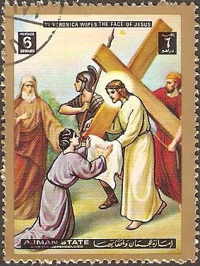 Stamp, The Saint Veronica ranges Jesus the napkin, Ajman,  , Religion
