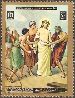 Stamp, Jesus is stripped, Ajman,  , Religion