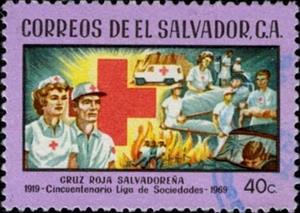 Stamp, 50th anniversary of League of Red Cross Societies, El Salvador,  , Red Cross and Red Crescent, Rescue Services, Rescue Squads