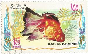 Stamp, Goldfish (Carassius auratus var.), Ras al Khaimah,  , Fishes