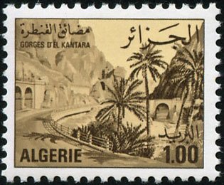 Stamp, El Kantara, Algeria,  , Landscapes, Palm-trees, Mountains