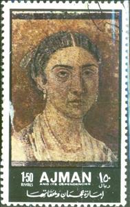 Stamp, Portrait of woman, Ajman,  , Mythology, Paintings, Frescos