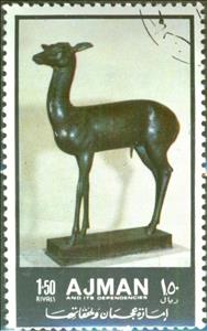 Stamp, Deer, Ajman,  , Sculptures, Mythology