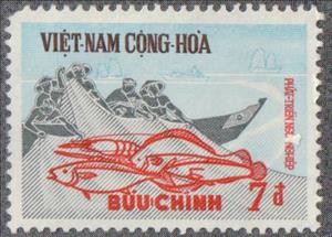 Stamp, Fishermen pulling the catch in the net on board, Vietnam, South,  