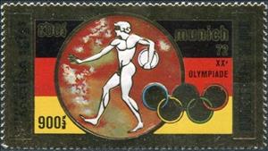 Stamp, 20th Olympic Games Munich 1972, Cambodia,  , Athletics, Discus-throwing, Olympic Games, Athletes