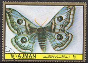 Stamp, Saturnia pavonia, Ajman,  , Insects, Butterflies, Animals (Fauna)