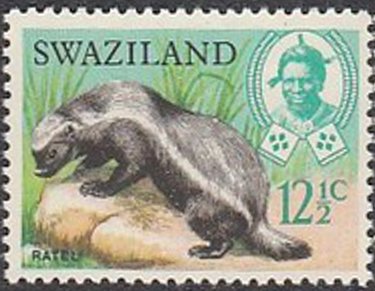 Stamp, Honey Badger (Mellivora capensis), Swaziland,  , Badgers