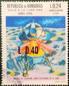 Stamp, Lunar landing module Surcharged, Honduras,  , Spacecrafts