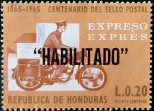 Stamp, Mailman on motorcycle, Honduras,  , Postal Traffic