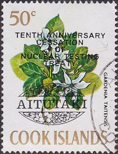 Stamp, Tahitian Gardenia (Gardenia taitensis), Aitutaki,  , Flowers, Plants (Flora)