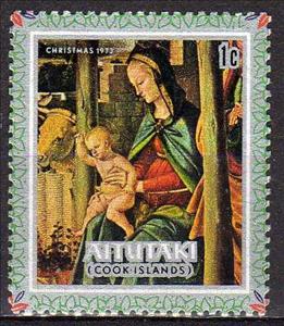 Stamp, Virgin and Child by Il Perugino, Aitutaki,  