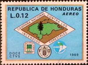 Stamp, Forest Fire Brigade emblem (with map of Honduras), Honduras,  , Fire-brigade