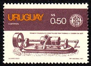 Stamp, First Phonograph by Thomas A. Edison, 1877, Uruguay,  