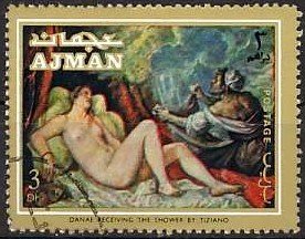 Stamp, Danae, Ajman,  , Paintings, Art, Nudes