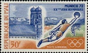 Stamp, Frauenkirche and Soccer Player, Mali,  , Sport, Olympic Games, Football (Soccer), Churches - Cathedrals - Basilicas - Chapels