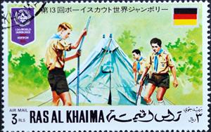Stamp, Tent set up German scouts, Ras al Khaimah,  , Scouting