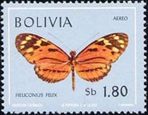 Stamp, Tiger Longwing (Heliconius hecale felix), Bolivia,  , Butterflies