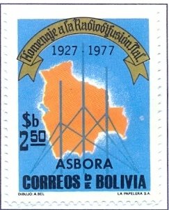 Stamp, Map of Bolivia, masts, Bolivia,  , Radio